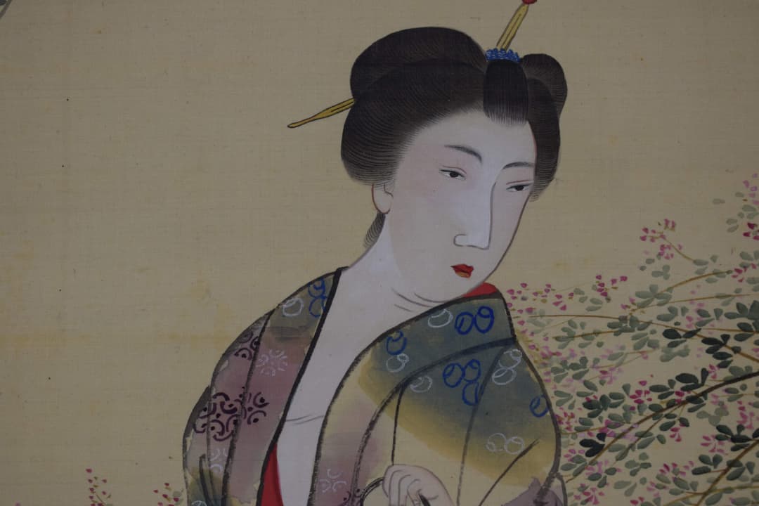 【真作】立松義寅/美人画/納涼美人/美婦湯上り/掛軸☆宝船☆Y-333　JM