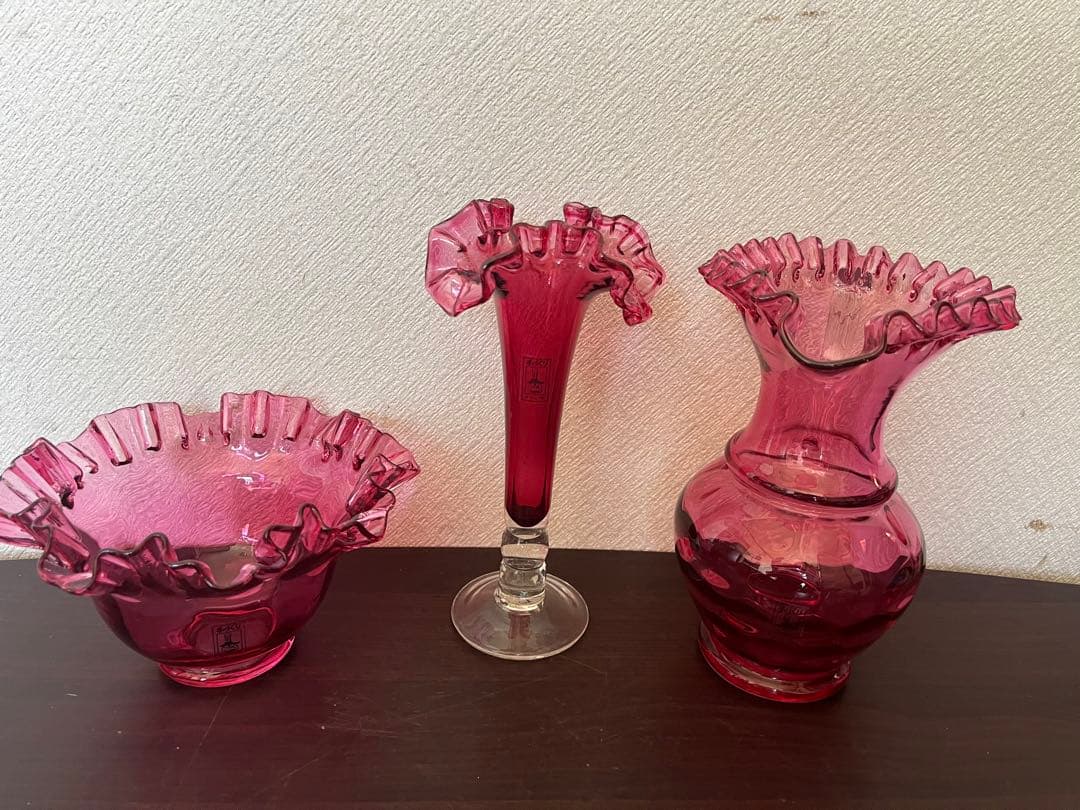 美品 フリルガラス きたいち きたいち硝子 フラワーベース 花瓶 花器 花入