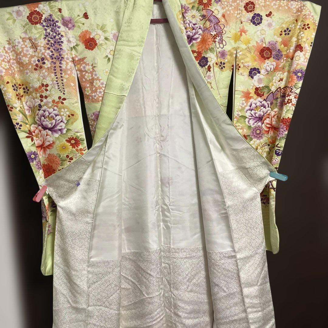 振袖フルセット　淡色黄緑　正絹　長襦袢付き　美品
