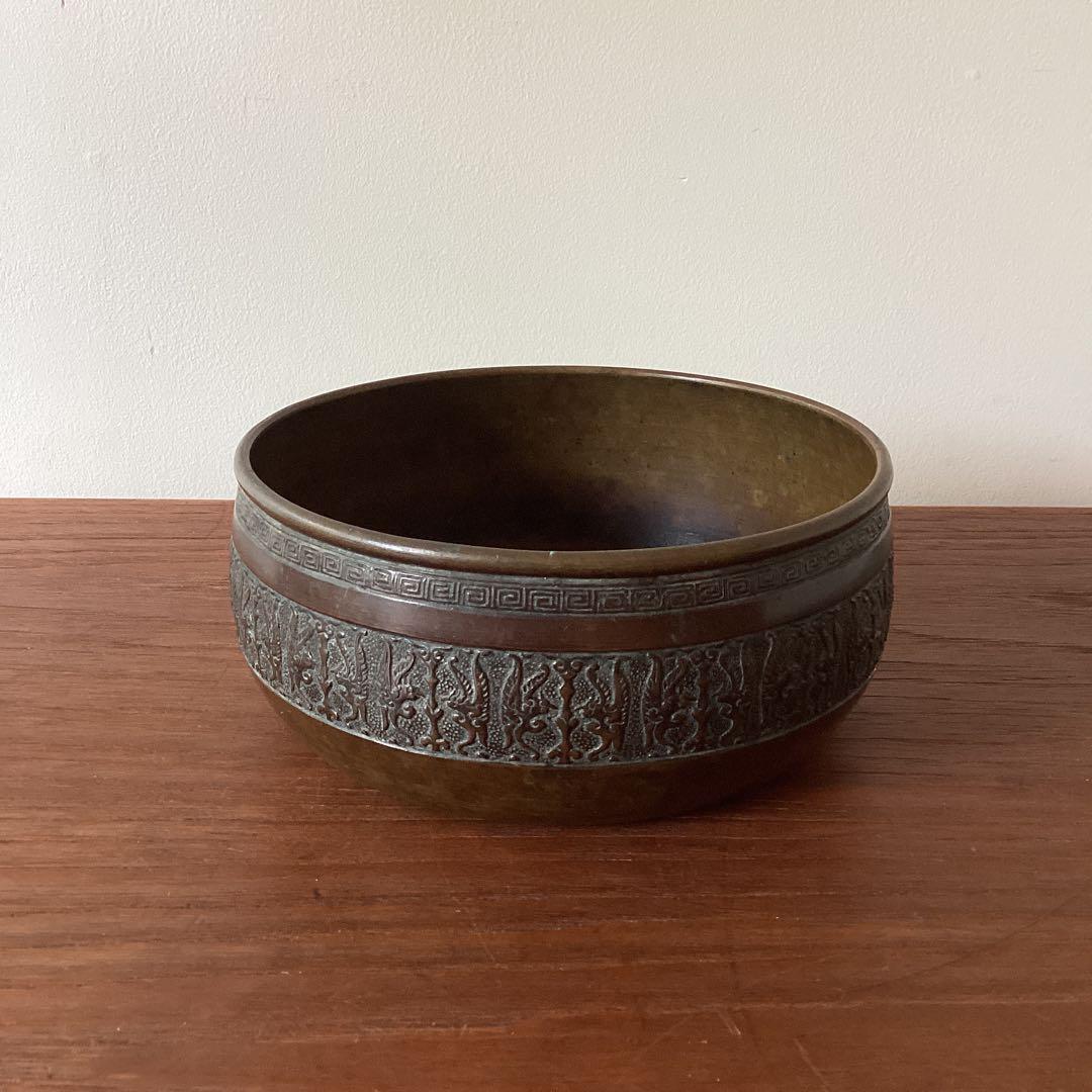 銘あり　建水　銅鉢　銅製　古銅　茶道具　煎茶道具　時代物　金属工芸品