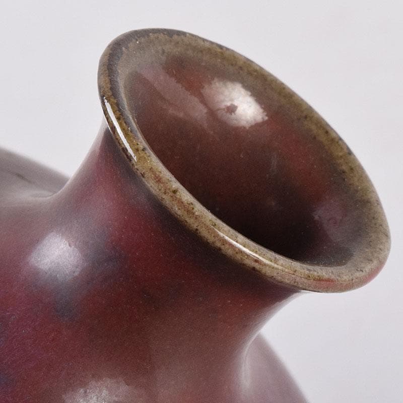 人間国宝　濱田庄司作　辰砂釉　丸壷　共布共箱　V　R8910