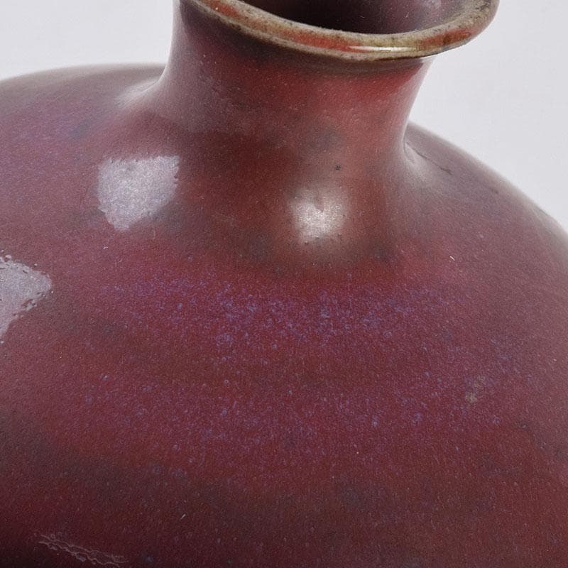 人間国宝　濱田庄司作　辰砂釉　丸壷　共布共箱　V　R8910