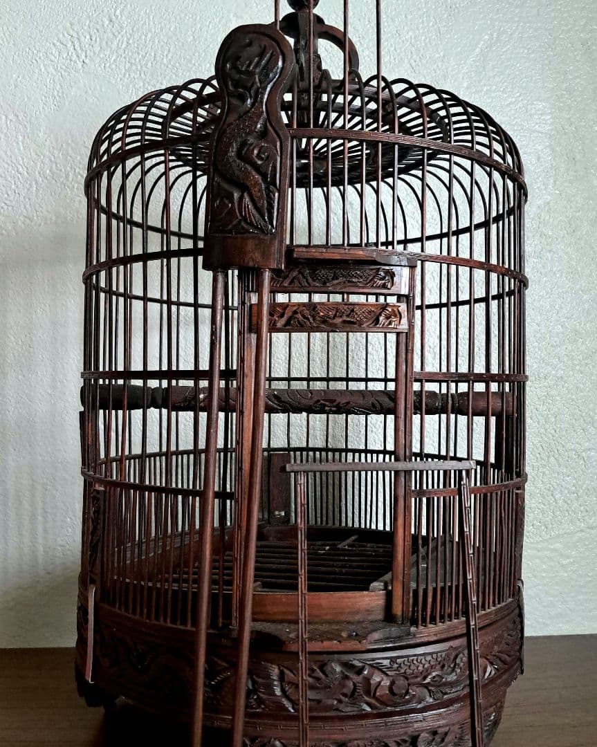 【美品】ヴィンテージ　鳥籠　バードケージ　竹細工　龍と鳳凰