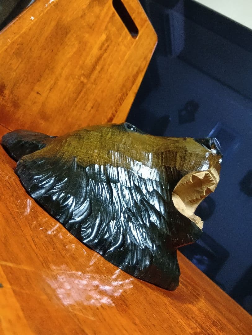 希少　ガラス目　アイヌ民芸　壁掛け　木彫り　熊　堀井民芸　サイン