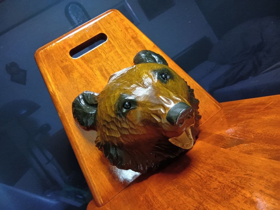 希少　ガラス目　アイヌ民芸　壁掛け　木彫り　熊　堀井民芸　サイン