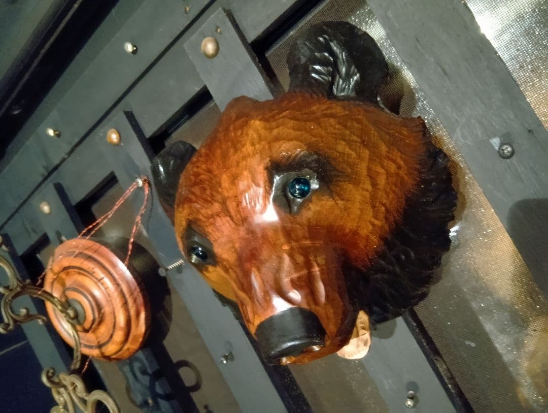 希少　ガラス目　アイヌ民芸　壁掛け　木彫り　熊　堀井民芸　サイン