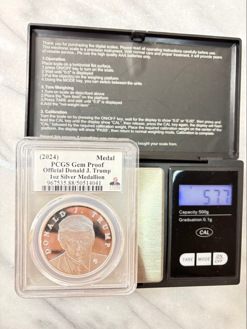 ①超激レア 2024年 ドナルドトランプ 大統領当選記念硬貨 1オンス 純銀