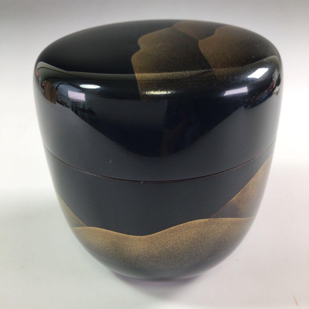 Ｒ３５８　棗　『中村湖舟作』『黒漆塗』『遠山蒔絵』『中棗』　共箱　茶道具