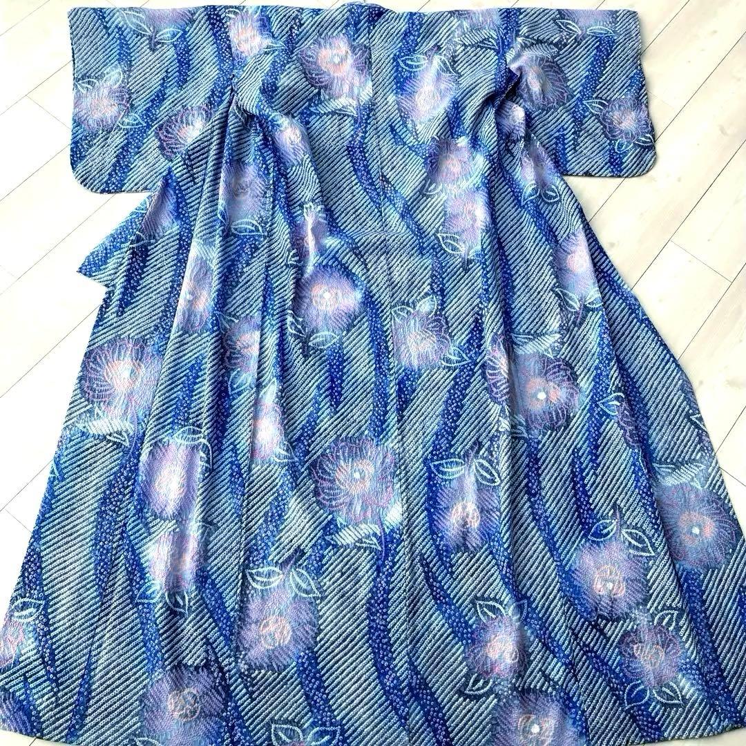 専用コト様　　有松鳴海絞り浴衣　身丈155cm ブルーとグレー上質No.2-90