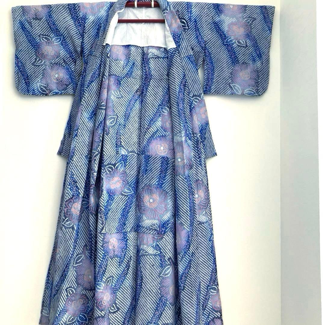 専用コト様　　有松鳴海絞り浴衣　身丈155cm ブルーとグレー上質No.2-90