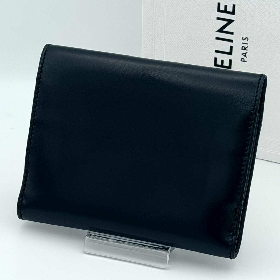 CELINE セリーヌ 馬車金具 がま口 三つ折り財布 ブラック レザー