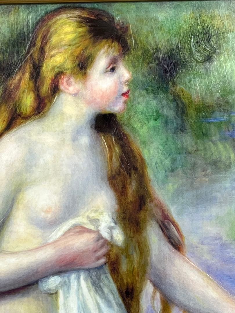 額入り壁掛け ルノワール　長い髪の浴女（油彩複製画）1136
