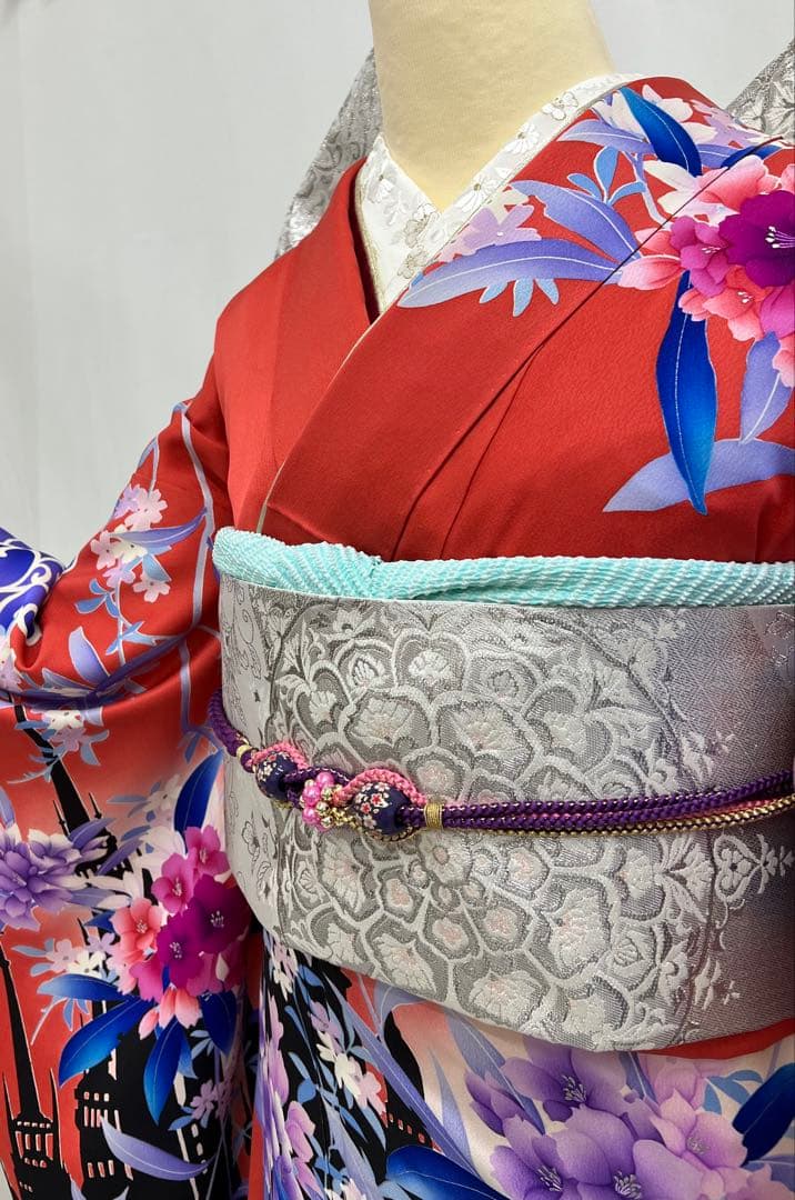 振り袖　フルセット　長襦袢付　モダン　珍品　洋花　金彩加工　620