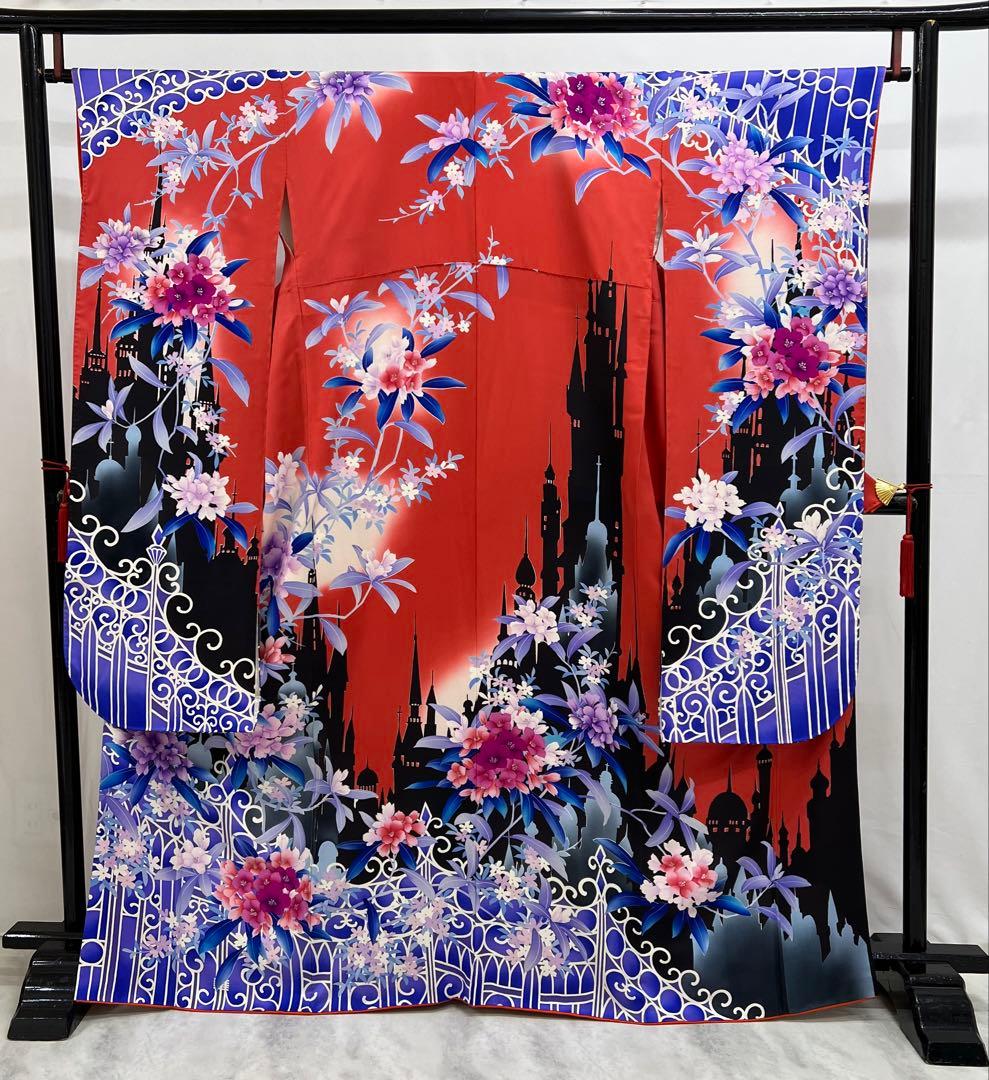 振り袖　フルセット　長襦袢付　モダン　珍品　洋花　金彩加工　620