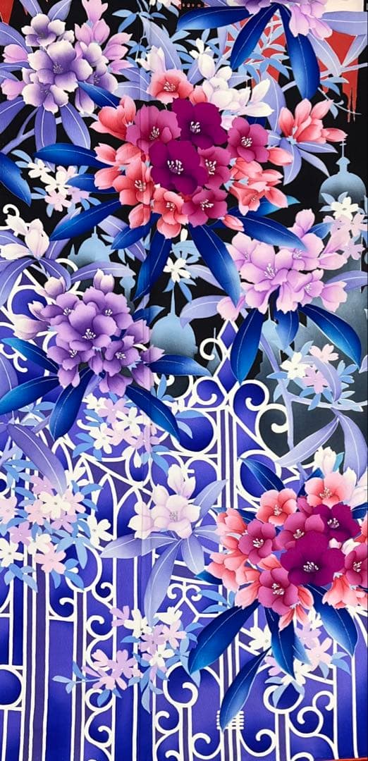 振り袖　フルセット　長襦袢付　モダン　珍品　洋花　金彩加工　620