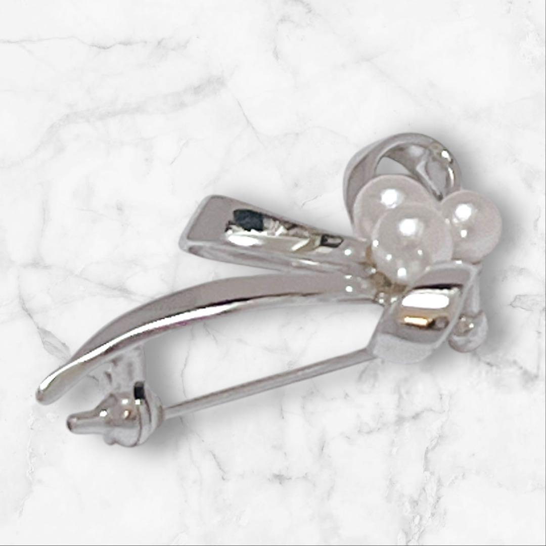 【未使用】MIKIMOTO パールブローチ リボン あこや真珠 刻印あり