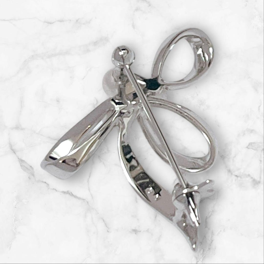 【未使用】MIKIMOTO パールブローチ リボン あこや真珠 刻印あり