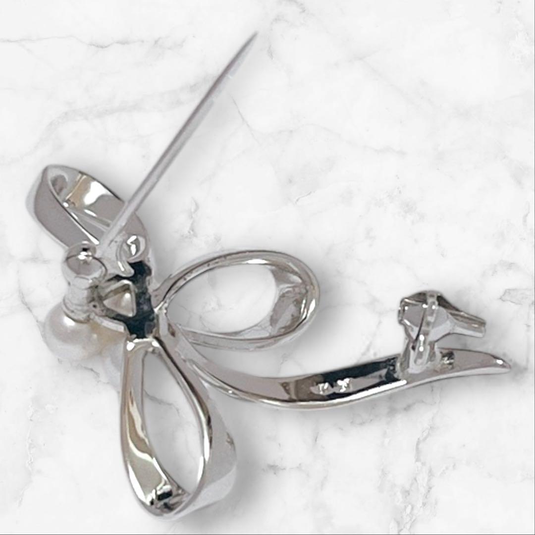 【未使用】MIKIMOTO パールブローチ リボン あこや真珠 刻印あり