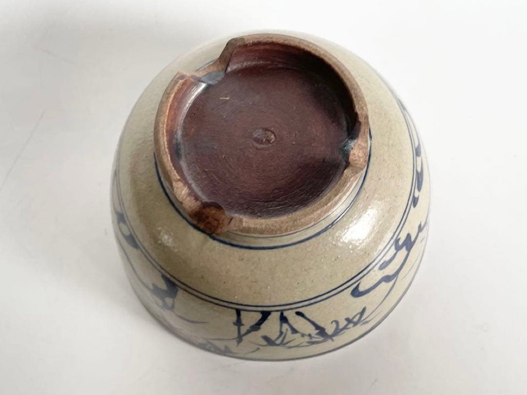 陶芸家　作家物　膳所　茶碗　染付　安南写茶碗　福字　共箱　今日庵書付