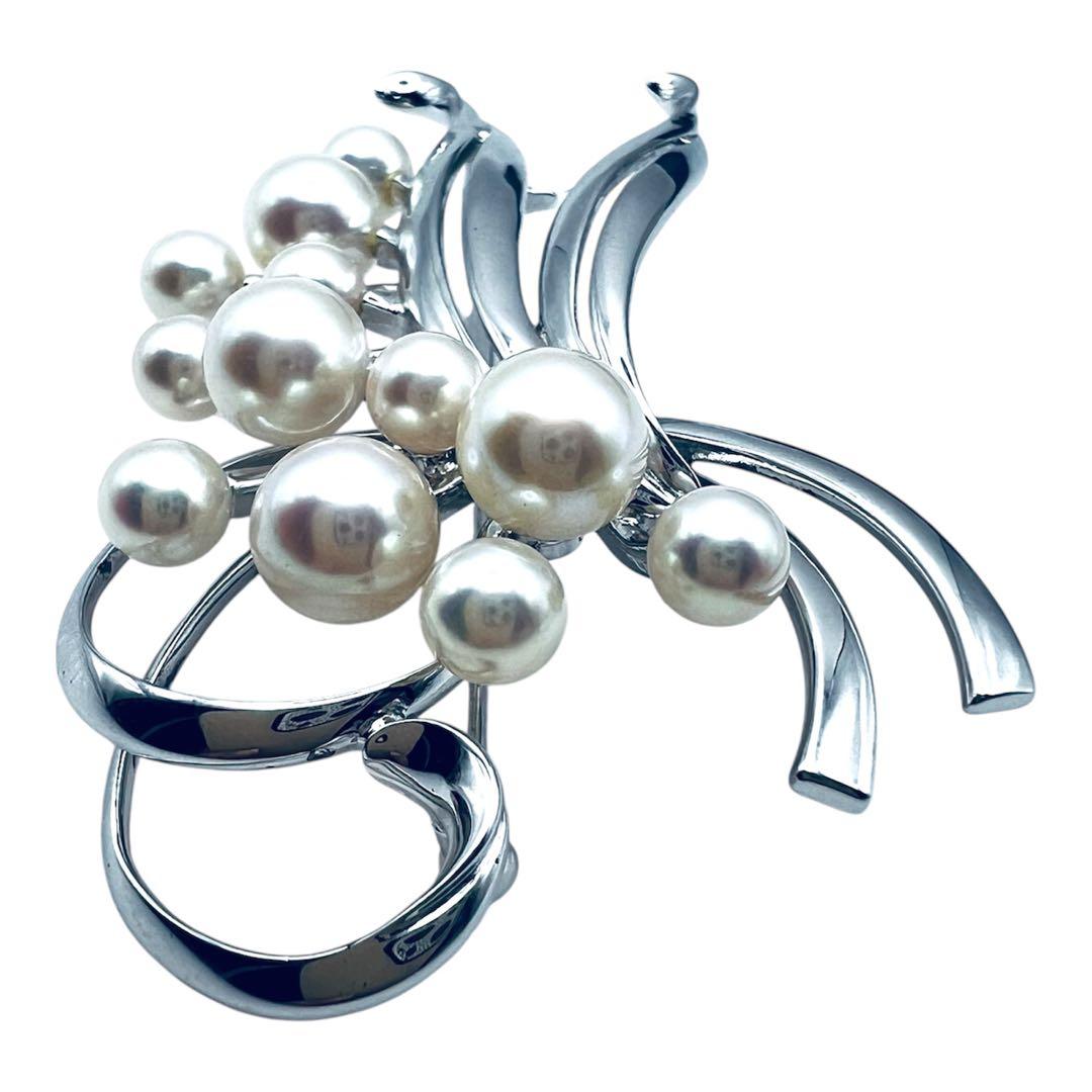 超美品　ミキモト　アコヤパール　12粒　6.5mm-4mm シルバーブローチ