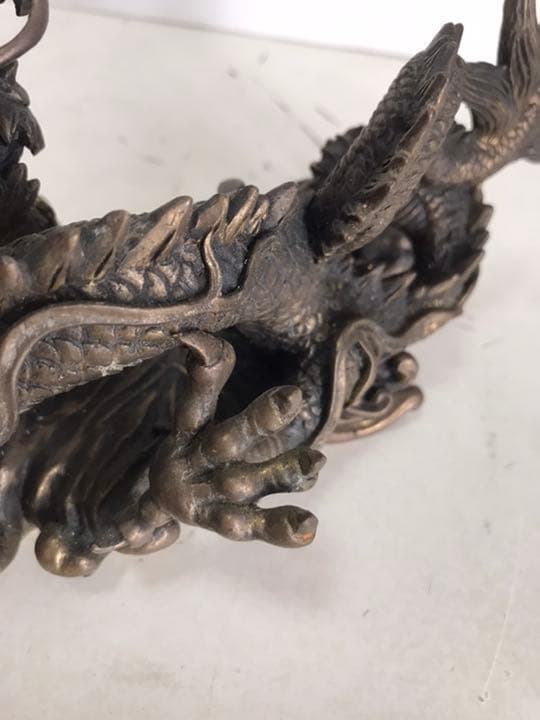 古銅製龍置物，開運，風水，金工細工，高11cm，長20cm，重24OO克