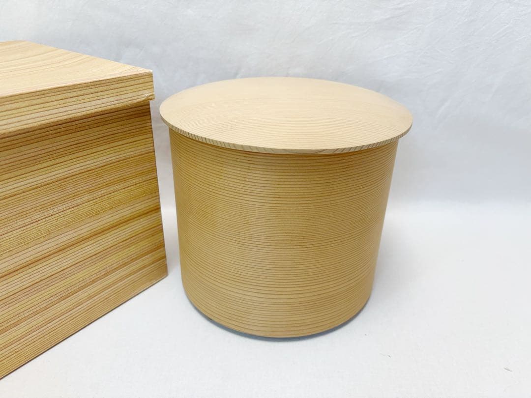 未使用 茶道具 杉木地 曲水指 利休形 曲物 綴目 水屋道具 茶器 水差し 元箱