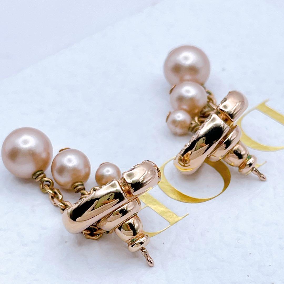 Christian Dior ピアス　ネイビー　パール　トリプル　ピンクゴールド