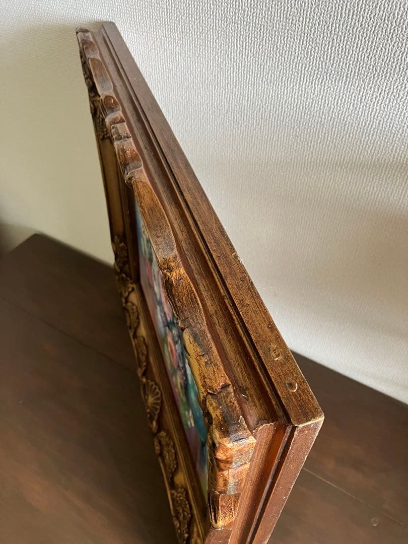 HaRu 薔薇 花 花瓶 1点物 真作 原画 絵画 油絵 ♪ アンティーク 額縁