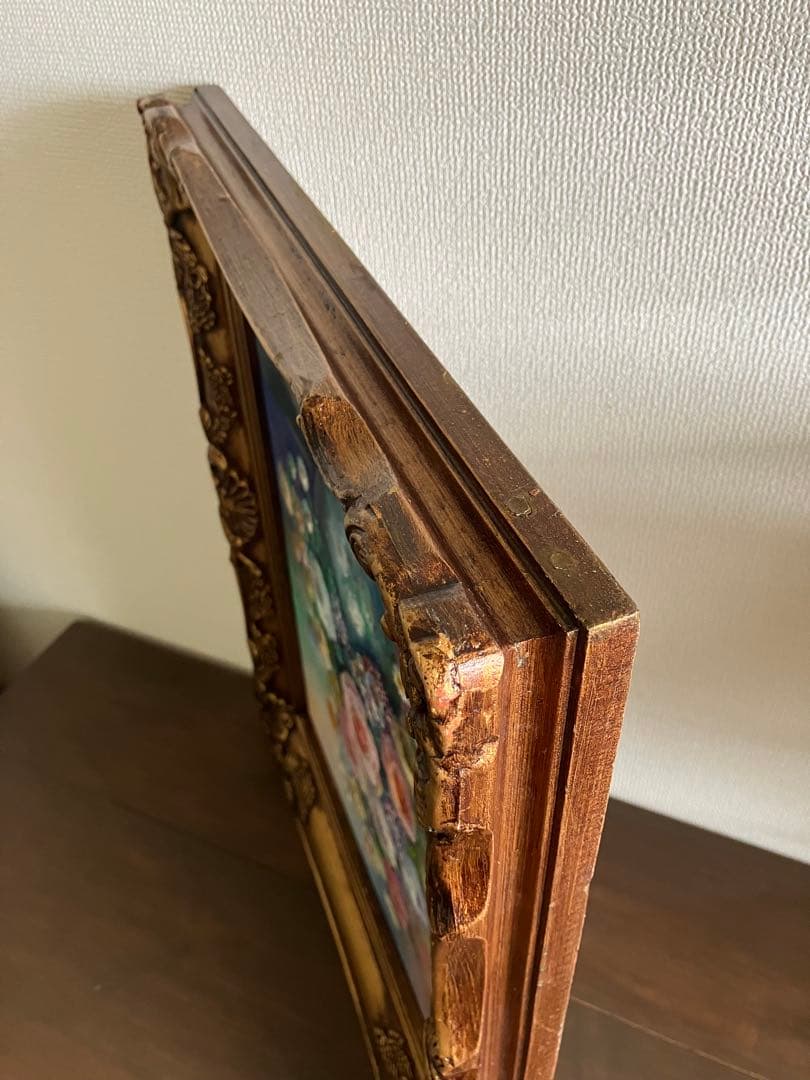 HaRu 薔薇 花 花瓶 1点物 真作 原画 絵画 油絵 ♪ アンティーク 額縁