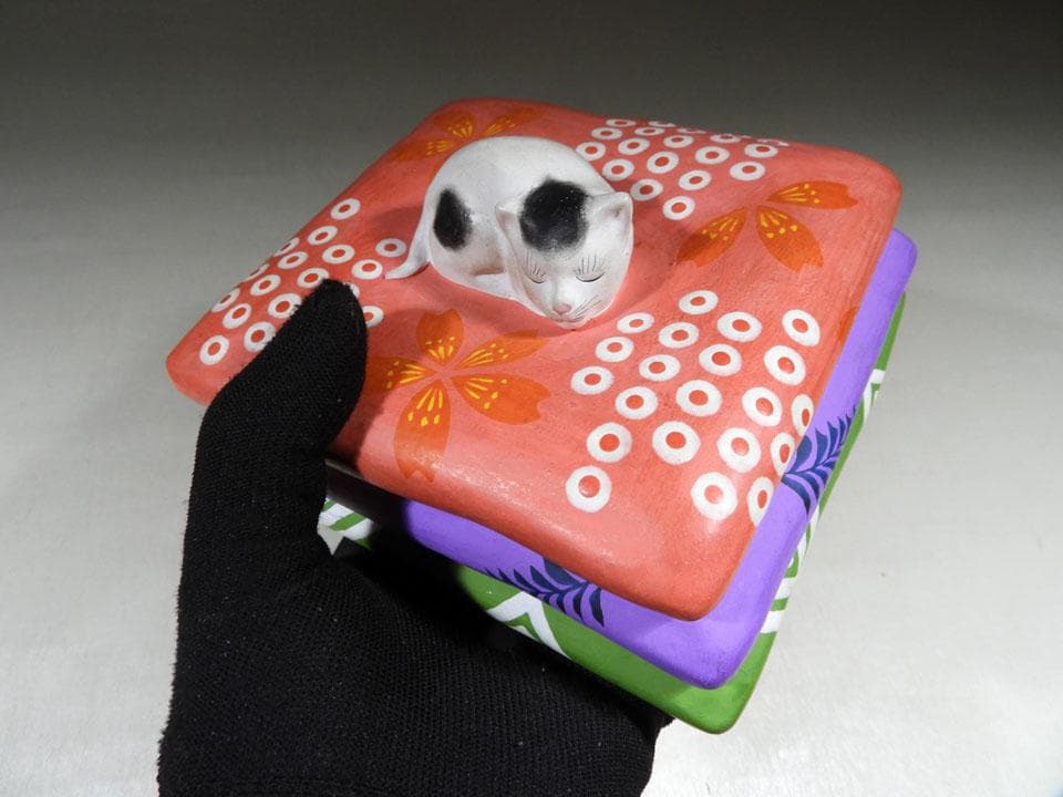 ●戦前傑作 昭和博多人形 貴重 眠り猫 子孫繁栄 子宝縁起物 春画 共箱 完品