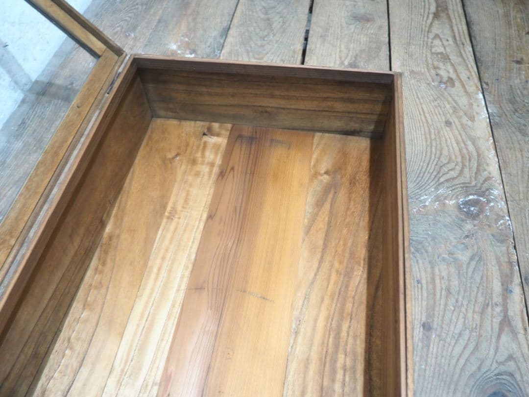 1315 アンティーク　蓋付の木製ガラスケース　木箱　掛け時計　レトロ　古家具