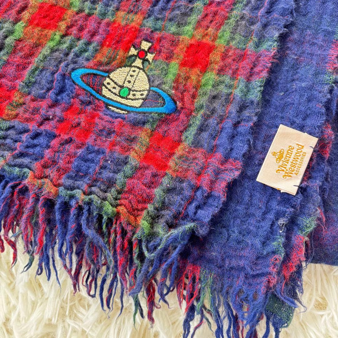 ヴィヴィアンウエストウッド 大判 ストール 刺繍 オーブ チェック