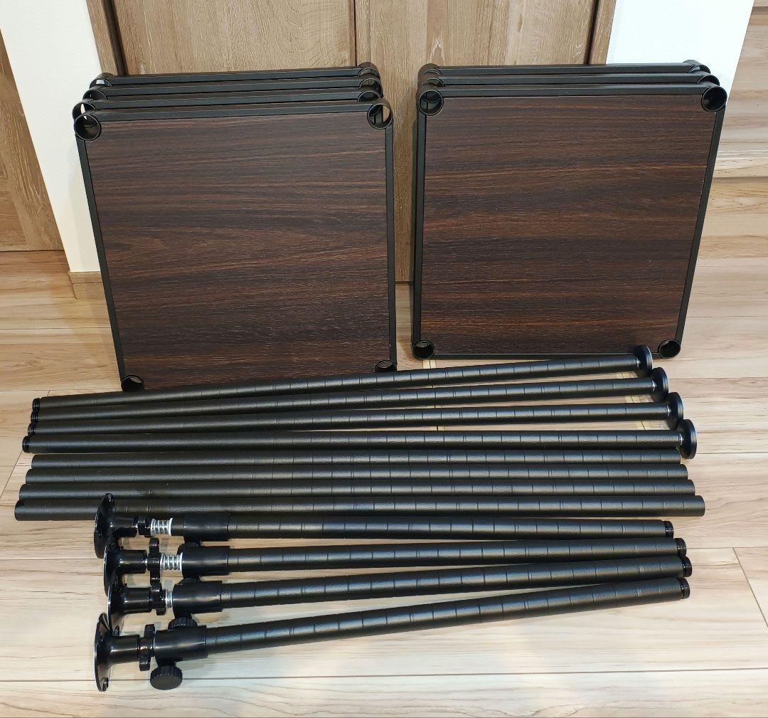 わ*！様 ルミナスノワール　ウッドシェルフ棚　7段　延長テンションポール　有孔ボ