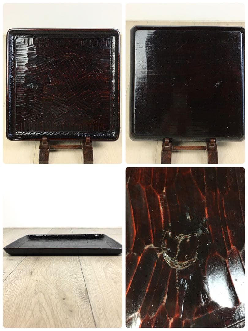 S367讃岐彫 四方盆 くり抜き盆 5客揃 懐石膳 茶懐石