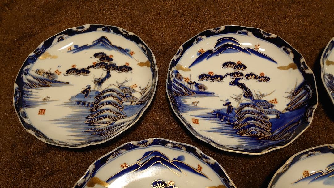古伊万里　伊万里　中皿　色絵　金襴手　蔵出し　山水　５客