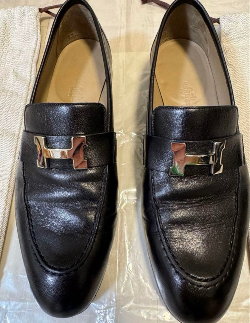 HERMES エルメス モカシン パリ 黒 ブラック ローファー サイズ42