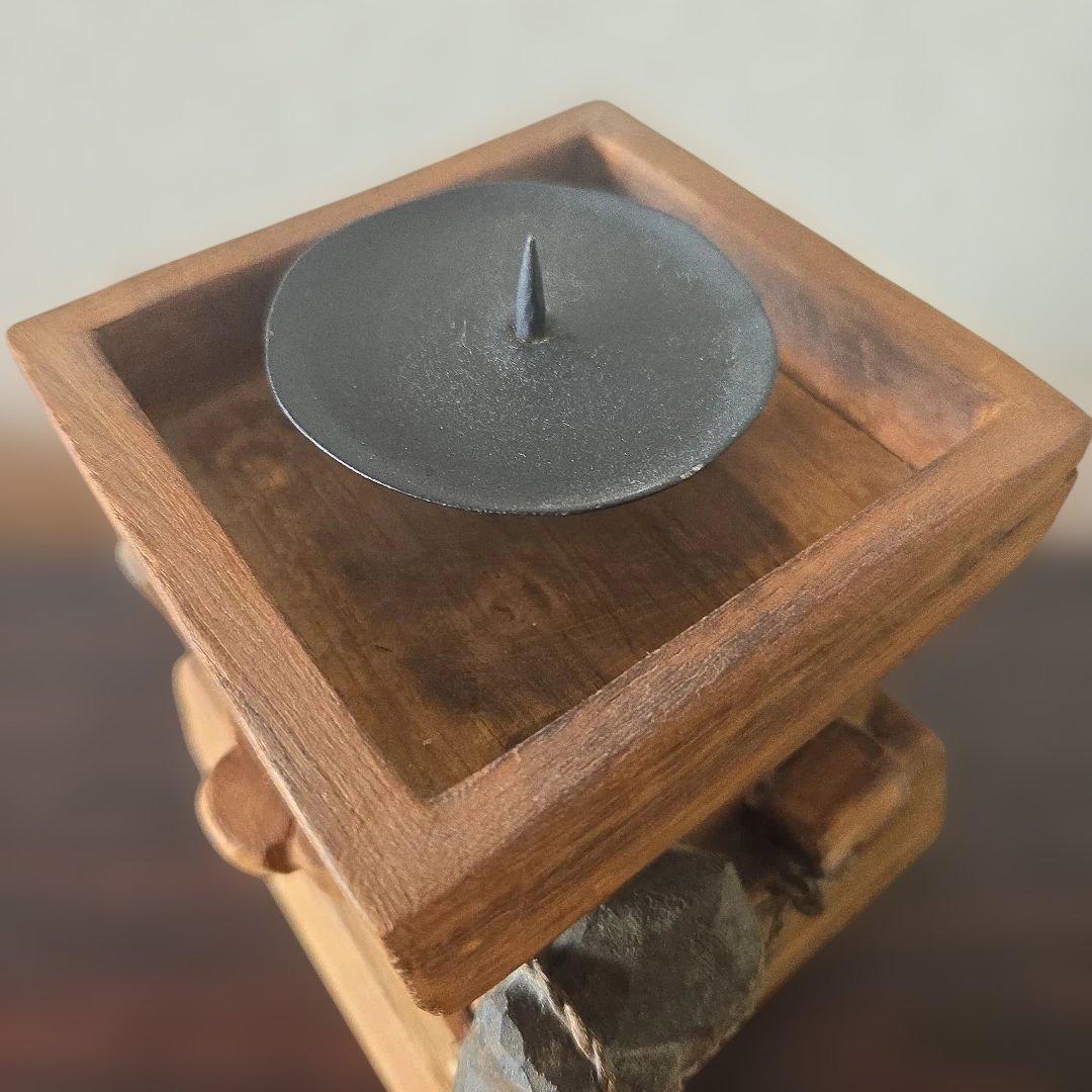 ヴィンテージ ビンテージ 海外 民族 工芸品 木製 像 ロウソク台 ランタン