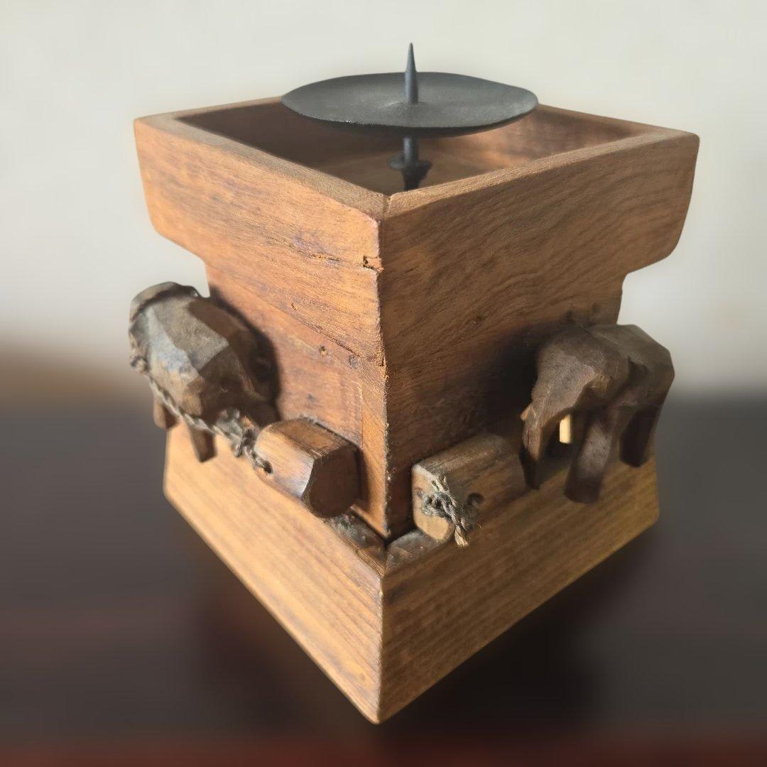 ヴィンテージ ビンテージ 海外 民族 工芸品 木製 像 ロウソク台 ランタン