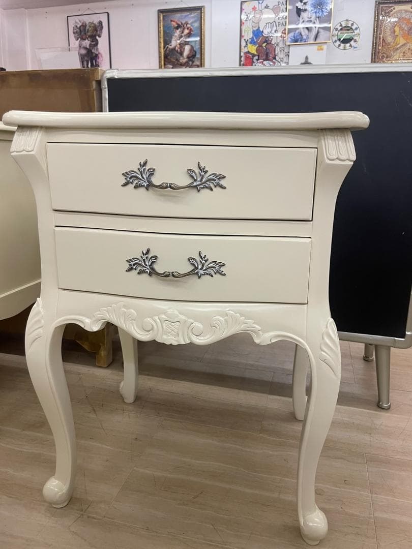 マホガニー　2段チェスト　ナイトテーブル　アンティーク　チェスト　ホワイト　輸入