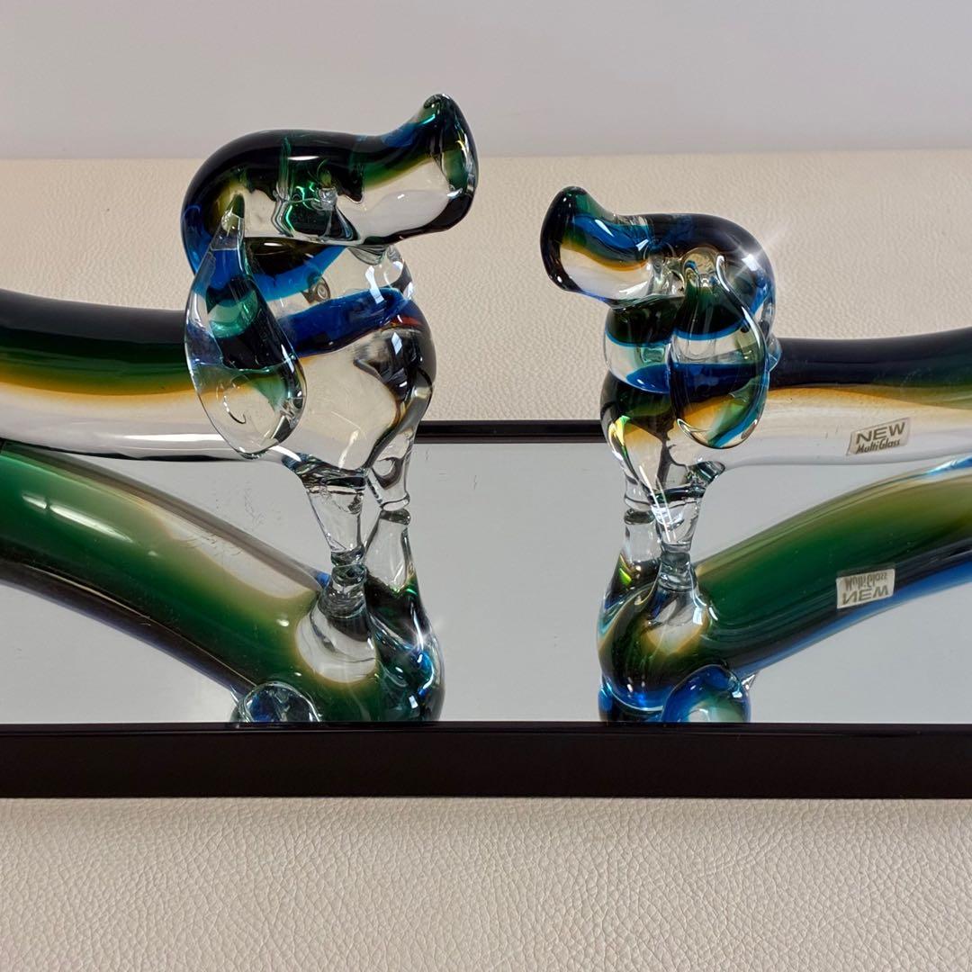 【Multi Glass/ガラス製/ダックスフント】置物 オブジェ 昭和レトロ