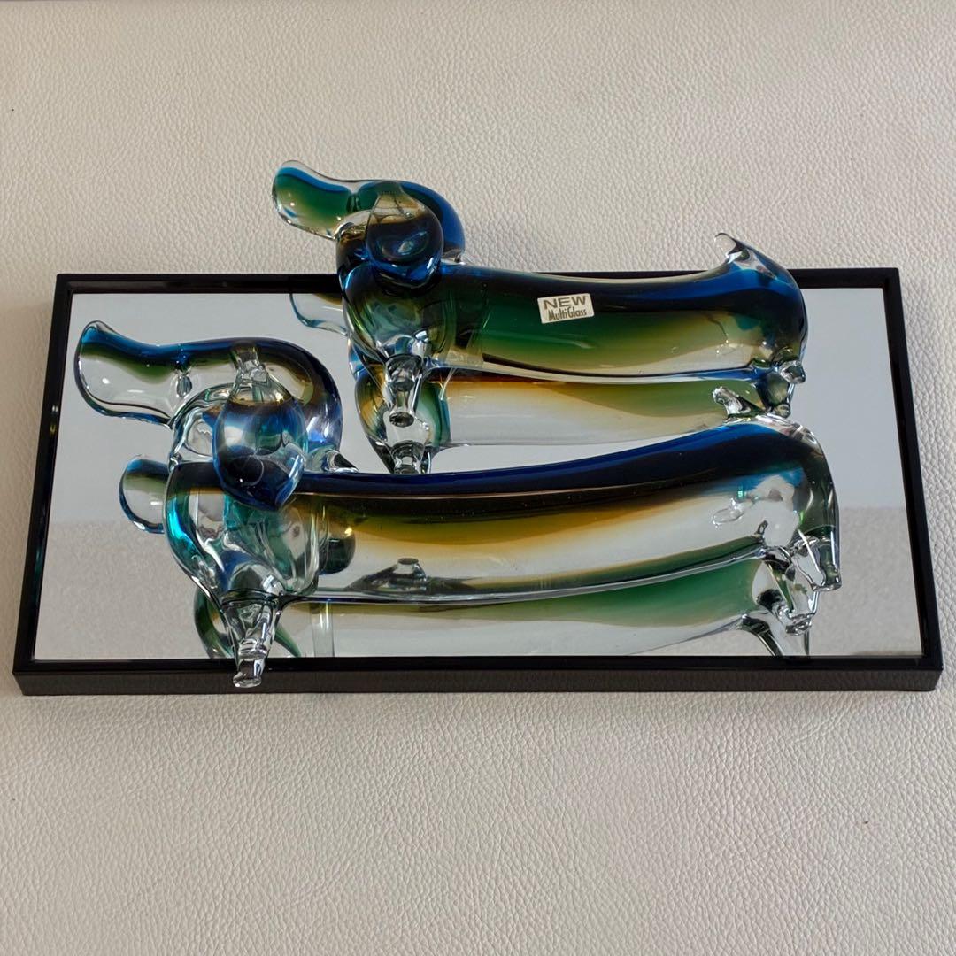 【Multi Glass/ガラス製/ダックスフント】置物 オブジェ 昭和レトロ