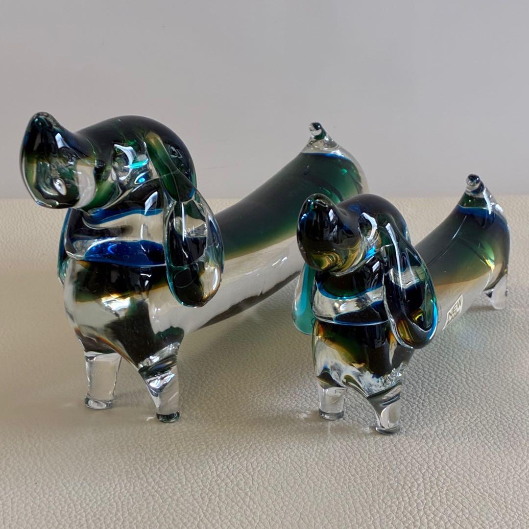 【Multi Glass/ガラス製/ダックスフント】置物 オブジェ 昭和レトロ