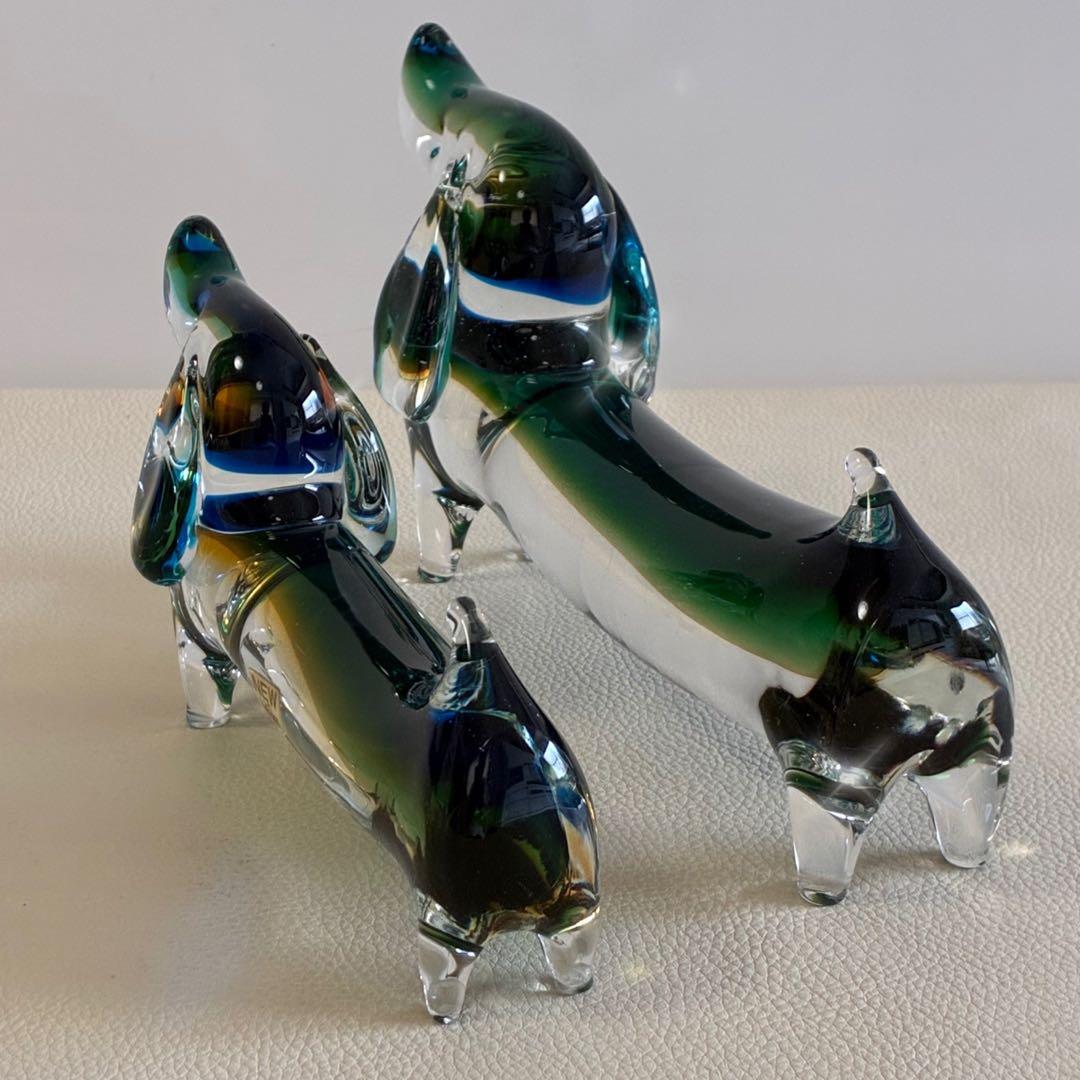 【Multi Glass/ガラス製/ダックスフント】置物 オブジェ 昭和レトロ