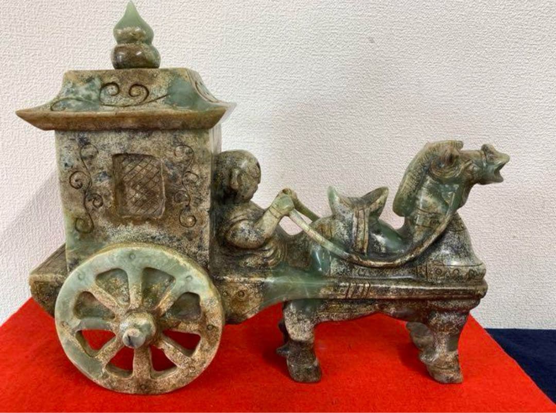 中国古美術　元時代　天然玉馬車香 炉 天然石手作り