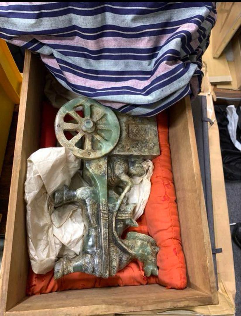 中国古美術　元時代　天然玉馬車香 炉 天然石手作り