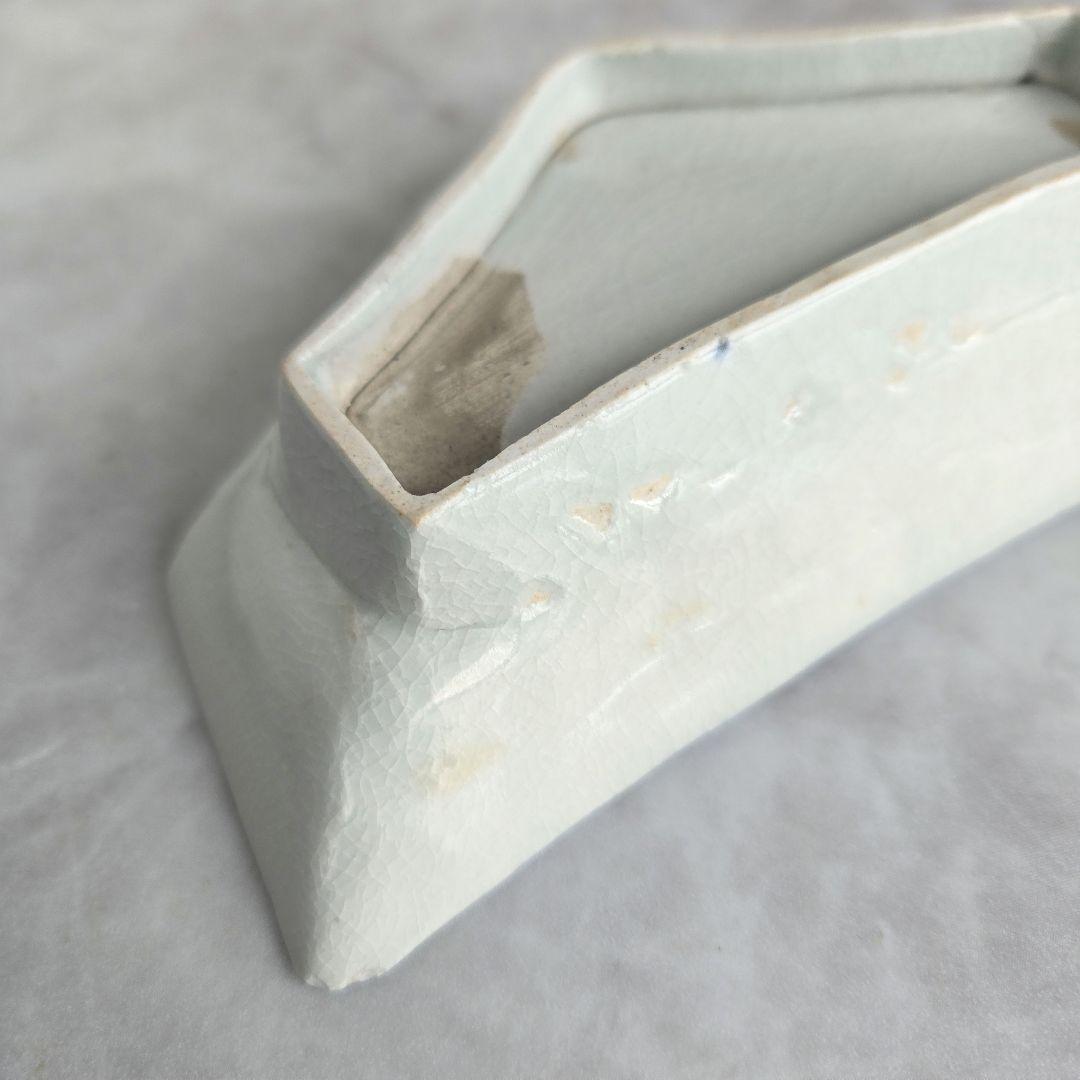 古伊万里　染付　富士山　変形小皿　型紙摺　江戸時代　骨董　アンティーク