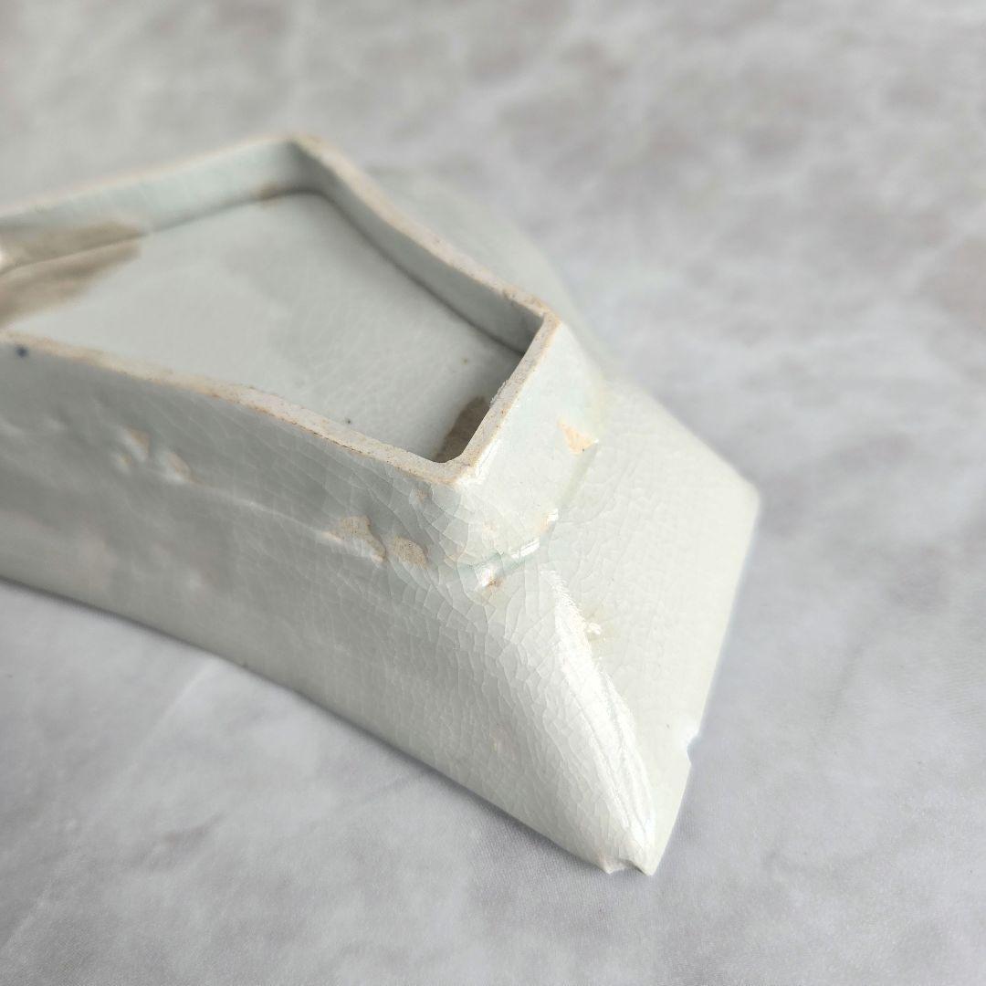 古伊万里　染付　富士山　変形小皿　型紙摺　江戸時代　骨董　アンティーク