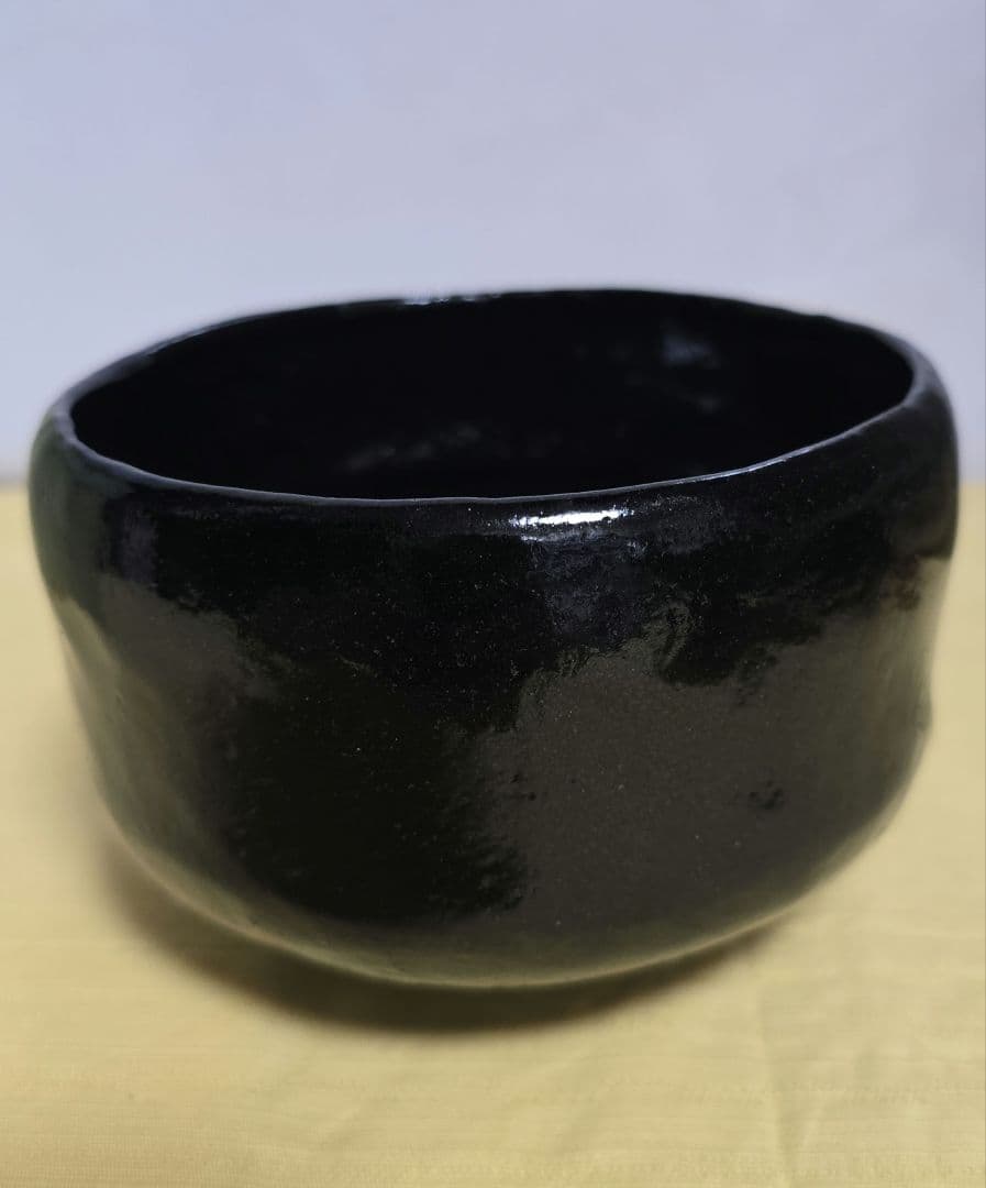 佐々木松楽　黒楽茶碗　陶印入り黒色光沢茶碗