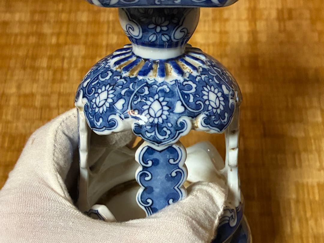 有田焼 古伊万里 染付 燭台 一対 時代物