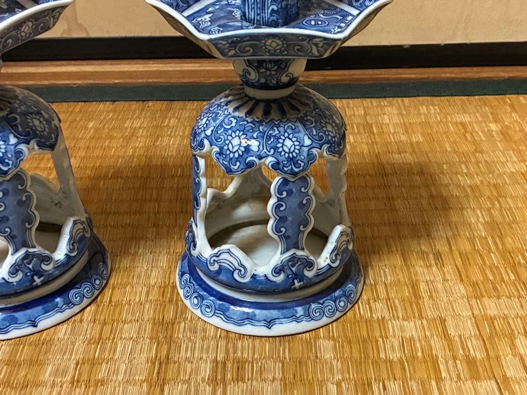 有田焼 古伊万里 染付 燭台 一対 時代物